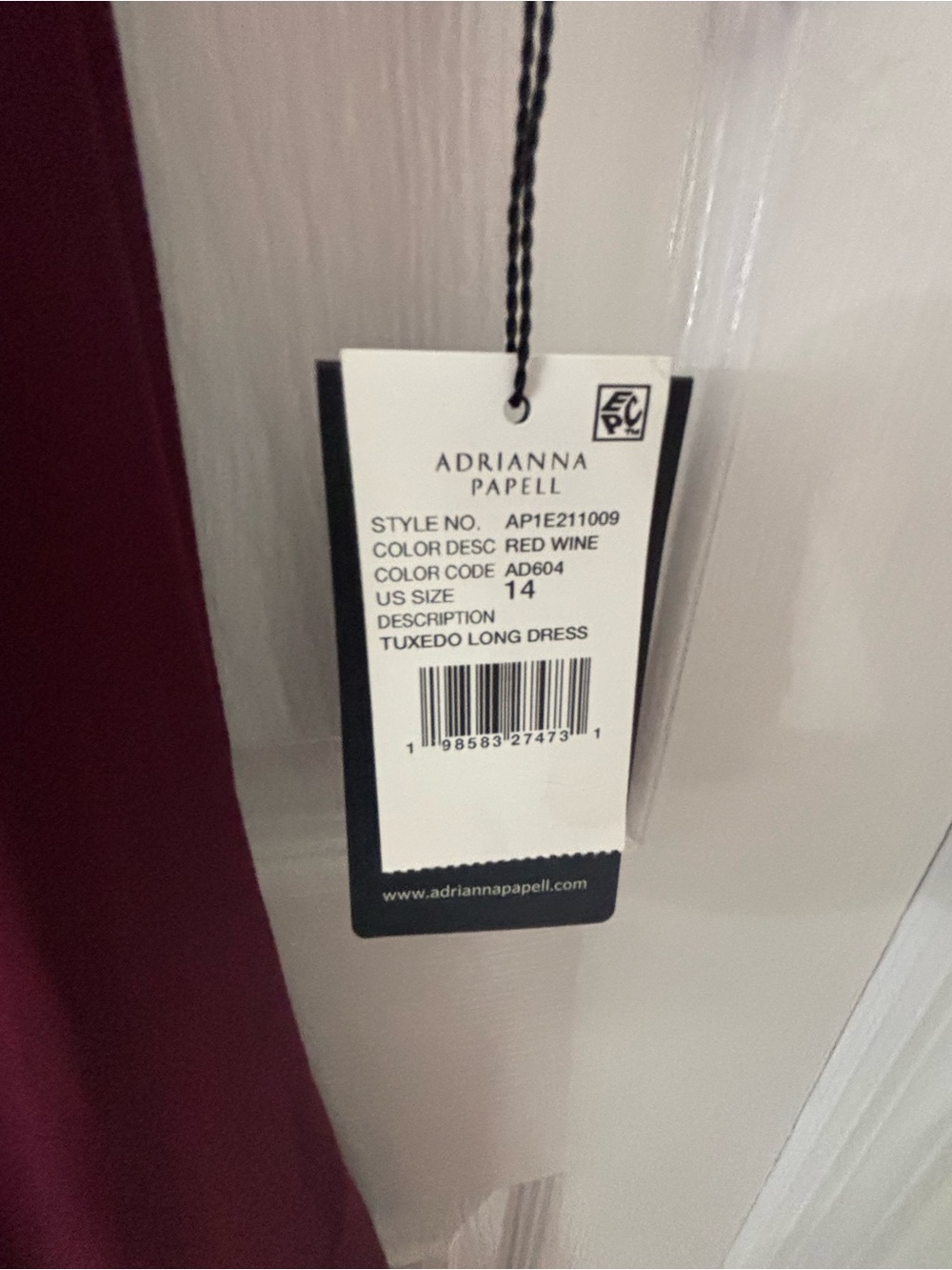 Adrianna Papell Wine Satin-Trim Long Sleeve Evening Gown - Picture 4 of 4